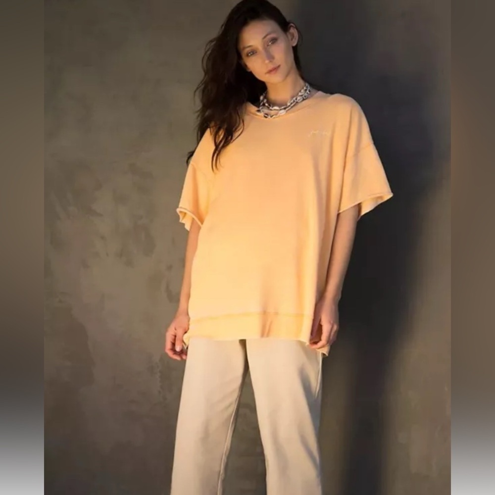 Intimately Free People Cozy Cool Girl Lounge Shirt Gauze Oversized XS Orange EUC